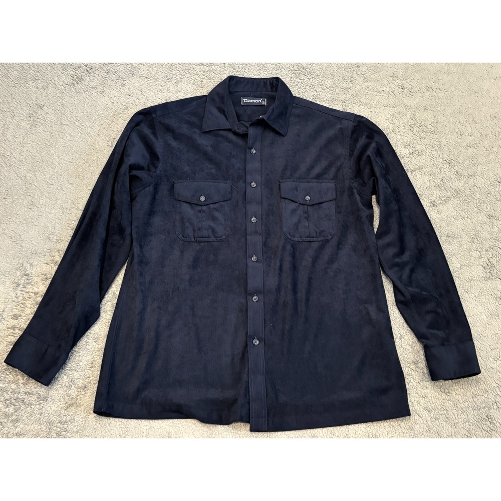 Damon Shirt Mens Large Navy Blue Long Sleeve Button Soft Fabric Casual